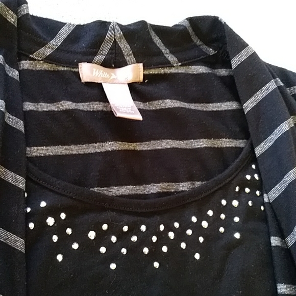 Metallic Bling Black Silver Cardigan with Front Insert Tank Top Large - Picture 11 of 13